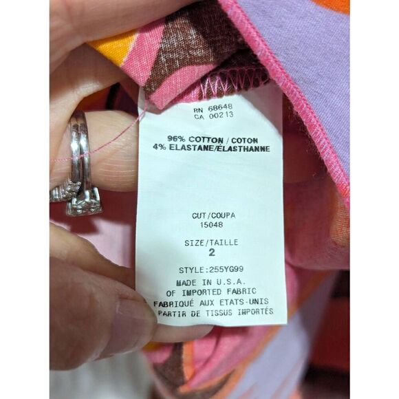 A.B.S. by Allen Schwartz Women's Orange Purple Floral Belted Full Skirt Size 2 - Picture 5 of 6